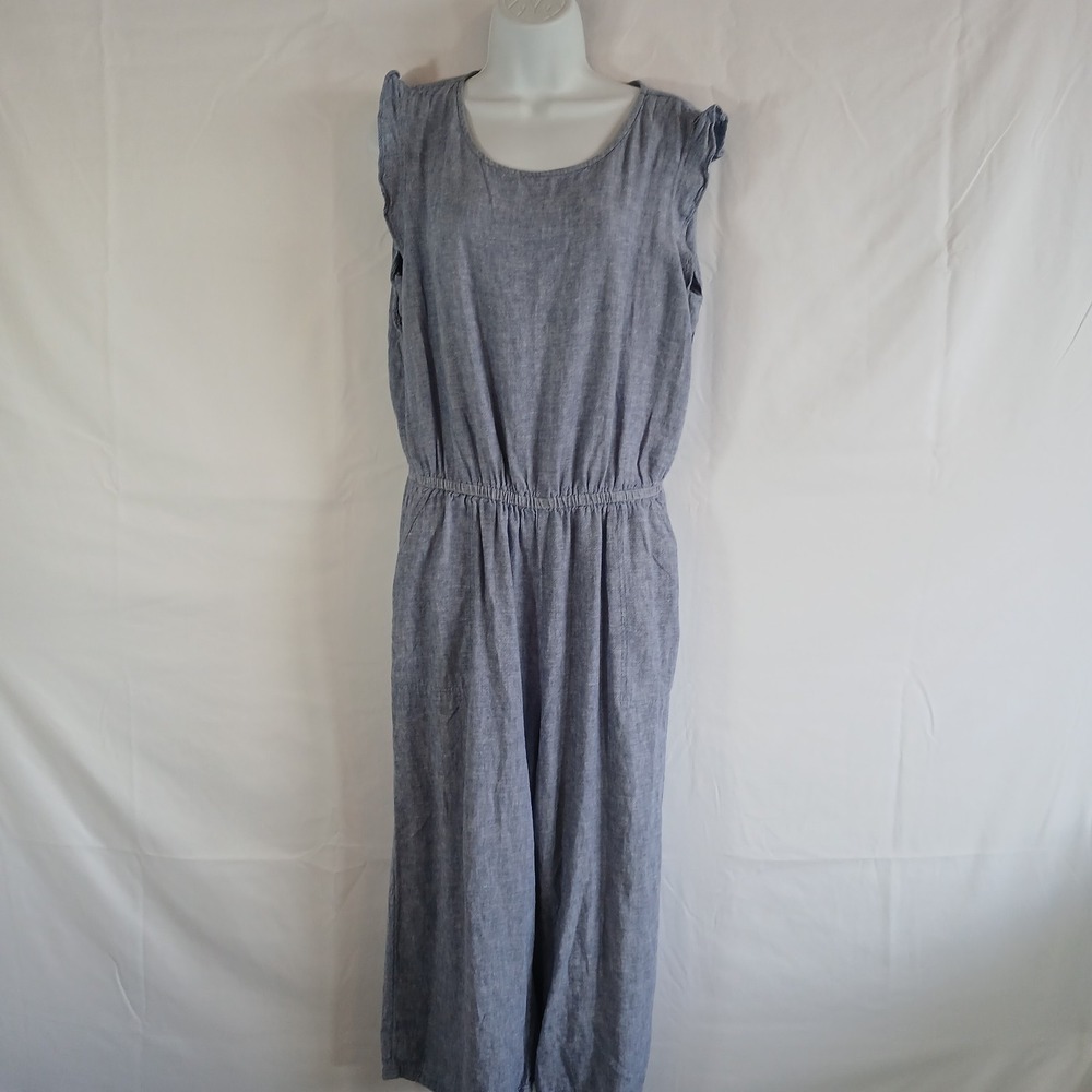 Old Navy Romper Denim Light Blue Ruffles Sleeveless Sz L Western Casual Work - Picture 1 of 9